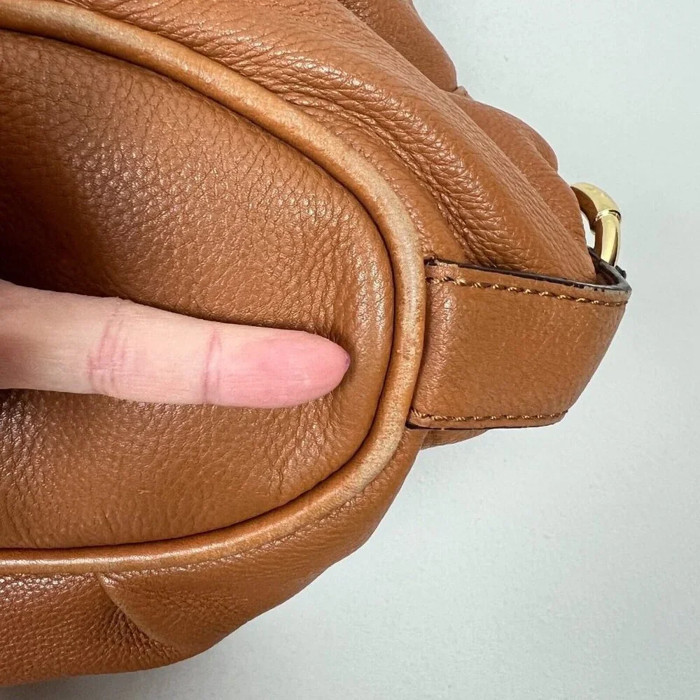 Michael Kors Leather Hobo Handbag Shoulder Bag Gold Plated Hardware Fulton Brown